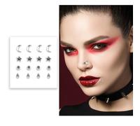 FIESTAS GUIRCA | Sticker Gioiello Viso Falso Piercing Argento - Adesivi per Unghie e Gioielli Facciali per Halloween, Carnevale e Feste in Maschera - Accessorio di Trucco per Donna Adulta - Argento