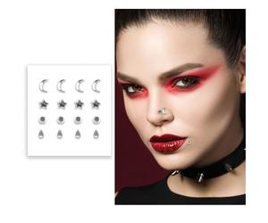 FIESTAS GUIRCA | Sticker Gioiello Viso Falso Piercing Argento - Adesivi per Unghie e Gioielli Facciali per Halloween, Carnevale e Feste in Maschera - Accessorio di Trucco per Donna Adulta - Argento