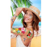 FIESTAS GUIRCA | Tatuaggi Esotici Temporanei (14x30 cm) - Trucco FX per Feste Estive, Lauree e Celebrazioni Hawaiane - Accessorio per Costumi per Tutti - Multicolore