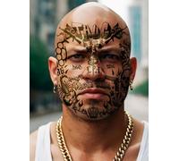 FIESTAS GUIRCA | Tatuaggio Facciale Thug Life (30x13 cm) - Trucco FX per Costumi da Banditi e Moschettieri - Ideale per Halloween e Carnevale - Tatuaggi Temporanei per Feste - Nero