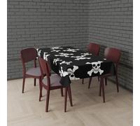 FIESTAS GUIRCA | Tovaglia Nera con Teschi (137x274 cm) - Decorazione per Tavola per Feste di Halloween Terrificanti - Ideale per Celebrazioni Spaventose - Nero, Bianco