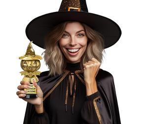 FIESTAS GUIRCA | Trofeo Premio Miglior Costume Zucca (22 cm) - Decorazione di Halloween e Feste in Maschera - Ideale per Concorsi di Costumi e Celebrazioni - Oro e Nero