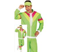 FIESTAS GUIRCA Tuta da Uomo a Righe Verde Neon - Costume da Uomo - Costume da Uomo Divertente e Colorato tuta Anni '80 - Tuta da Jogging Anni '90 Addio al Celibato, Costume da Uomo, Taglia L