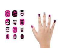 FIESTAS GUIRCA | Unghie Finte Bambini con Adesivo (12 Pz) - Design Vampiro per Halloween e Feste in Maschera - Accessori di Trucco Bambini Unisex - Rosa, Nero