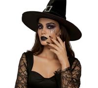 FIESTAS GUIRCA | Unghie Zucca con Gioielli per Halloween (Set di 12 Unghie con Colla) - Decorazione per Unghie per Feste in Maschera e Celebrazioni - Nero e Arancione