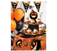 FIESTAS GUIRCA | Vassoio a 3 Piani Zucche (40x30 cm) - Decorazione per Tavola per Feste di Halloween Terrificanti - Ideale per Celebrazioni Spaventose - Arancione Nero