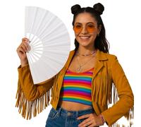 FIESTAS GUIRCA | Ventaglio in Tessuto Bianco (60x30cm) - Accessorio Elegante per Feste Estive e Lauree - Ideale per Eventi e Celebrazioni - Perfetto per Tutti gli Utenti - Bianco