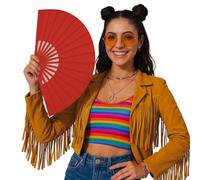 FIESTAS GUIRCA | Ventaglio in Tessuto Rosso (60x30 cm) - Accessorio per Feste Estive e Lauree - Ideale per Eventi e Celebrazioni - Ventaglio Decorativo per Tutti - Rosso