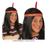 Fiestas Guirca Wig Bambini Indigena Lunga Nera + Cerchietto Testa Multi