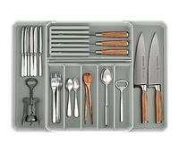 fifame Organizer per cassetti argenteria, organizer espandibile per utensili da cucina, vassoio per posate e posate di grande capacità, multiuso per cucina, toletta, ufficio, bagno, (grigio)
