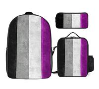 fifbird Asexual Pride Flag LGBTQ Set zaino 3 pezzi, kit zaino di borsa per il pranzo, astuccio, grande capacità, Orgoglio asessuale F, Taglia unica, Zaini Daypack