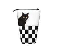 fifbird Astuccio con gatto nero carino gatto dagli occhi gialli su uno sfondo bianco astuccio per cosmetici astuccio portatile per studenti astuccio per penne grande capacità astuccio per penne