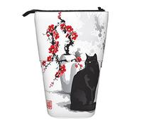 fifbird Astuccio con gatto nero ciliegia in vaso acquerello animale fiore astuccio verticale grande capacità supporto portamatite con cerniera astuccio telescopico, Multicolore, Taglia unica, Astuccio