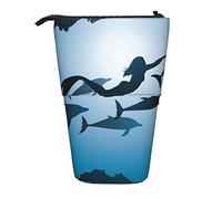 fifbird Astuccio elegante Mer-Maid carino che nuota delfino oceano animale creativo acquerello studenti cancelleria caso portatile supporto portamatite grande capacità organizzatore di cancelleria,