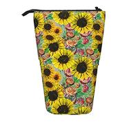 fifbird Astuccio per matite acquerello, girasoli e rose, petali sovrapposti, portapenne in piedi, leggero, astuccio telescopico di grande capacità, per scuola, ragazze, Multicolore, Taglia unica,