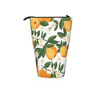 fifbird Astuccio per matite arancione, arancione, bianco, con belle margherite su ramo, astuccio per matite verticale, resistente, per ragazzi e cancelleria, con cerniera, borsa per il trucco per la