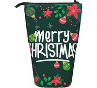 fifbird Astuccio per matite Buon Natale Bacche di agrifoglio Fiori Rossi Palla Verde Cosmetici Sacchetto Leggero Trucco Sacchetto Personalizzato Portapenne in piedi, Multicolore, Taglia unica,