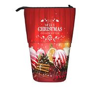 fifbird Astuccio per matite Buon Natale Felice Anno Nuovo Palline di Natale Bacche di Agrifoglio Rosso Casale Cancelleria Organizer Box Supporto Leggero Portamatite Grande Capacità Makeup Bag,