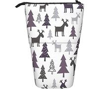 fifbird Astuccio per matite con alce e piuma Silhouette fulvo sfondo bianco per studenti Custodia per cancelleria portatile Teen astuccio verticale grande capacità per bambini cancelleria