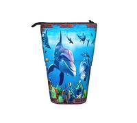 fifbird Astuccio per matite con delfino in fondo al mare attraverso il muro di mattoni rossi, stampa 3D, portapenne telescopico, astuccio per matite e articoli scolastici, astuccio per cancelleria,