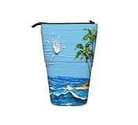 fifbird Astuccio per matite da spiaggia, palme, onde del mare, sole, blu, per cosmetici, leggero, per ragazze, astuccio per matite verticale portatile per ragazzi, Multicolore, Taglia unica, Astuccio
