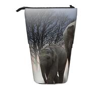 fifbird Astuccio portamatite con motivo elefante, grazioso astuccio telescopico, per cancelleria, trucco, cosmetici, borsa per donne, ufficio, elefante e ragazza, taglia unica, Elefante nella nebbia,