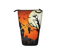 fifbird Astuccio portamatite telescopico con luna arancione cielo casa pipistrello scuro astuccio portatile verticale durevole portapenne in piedi, per studenti e ragazze, Multicolore, Taglia unica,