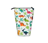 fifbird Astuccio portapenne con dinosauro in cartone animato verde arancione design creativo animali alberi verdi portapenne portatile scuola in piedi portapenne leggero telescopico, Multicolore,