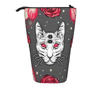 fifbird Astuccio portapenne con gatto fantasioso animale quattro occhi rosa rossa astuccio leggero per cosmetici astuccio telescopico personalizzato per college, Multicolore, Taglia unica, Astuccio