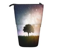 fifbird Astuccio portapenne telescopico con stampa di un albero verde su prateria, con immagine di un fantastico paesaggio notturno con nebulosa e cielo notturno, per scuola e ragazzi, Multicolore,