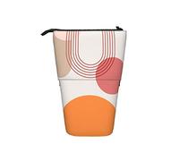 fifbird Astuccio Semplice Arancione Semicerchio Rosso Cerchio Linee Stile Semplice Supporto Penna In Piedi Portatile Ragazze Portatile In Piedi Sacchetto di Matita Grande Capacità Scuola Trucco Bag,