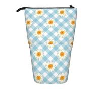 fifbird Astuccio telescopico con margherite retrò e fiori, motivo a quadri, con cerniera, astuccio per trucchi e penne, Multicolore, Taglia unica, Astuccio telescopico