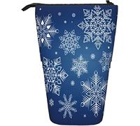 fifbird Astuccio telescopico con motivo astratto bianco con fiocchi di neve invernali e paesaggi naturali blu, con cerniera, astuccio per trucchi e penne, Multicolore, Taglia unica, Astuccio