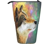 fifbird Astuccio telescopico con simpatico lupo e cane animale, supporto per matite con cerniera, astuccio per trucchi e penne, Multicolore, Taglia unica, Astuccio telescopico