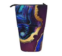 fifbird Astuccio telescopico in agata astratta, viola, blu, oro, portamatite con cerniera, astuccio per trucchi e penne, Multicolore, Taglia unica, Astuccio telescopico