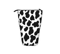 fifbird Astuccio telescopico in pelle bovina Portamatite Portatile In Piedi Sacchetto di Matita Pelliccia di Animale Holstein Texture Mammiferi Pelliccia Nero Bianco Carino, Colore 1, Taglia unica,