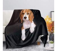 fifbird Beagle su sfondo nero, coperta in flanella super morbida e leggera, coperta in peluche per viaggi, cabina, ufficio, calde e accoglienti coperte pelose