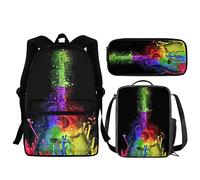 fifbird Borsa con chitarra colorata Splash 3 pezzi zaino scuola zaino Daypack con portapranzo astuccio portamatite, durevole