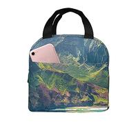 fifbird Borsa per il pranzo con paesaggio di montagna e fiume, contenitore isolato per donne, uomini, adolescenti, adatto per lavoro, picnic, borse tote