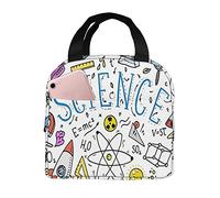 fifbird Borsa per il pranzo con simboli della scienza dei cartoni animati, isolata, termica, congelabile, durevole, per adulti e bambini