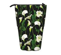 fifbird Callas - Astuccio telescopico con motivo gigli con foglie verdi, con supporto per matite e matite, con cerniera, astuccio per trucchi e penne, Multicolore, Taglia unica, Astuccio telescopico