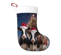 fifbird Calza di Natale con mucche, cappelli di Babbo Natale per albero di Natale, calze decorative nere per casa, caminetto, albero, ringhiera, ufficio, negozio, decorazione per le vacanze, 27 x 45