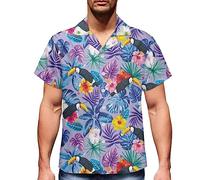 fifbird Camicie hawaiane Aloha da uomo a maniche corte con stampa tropicale di ananas e foglie di palma taglia 4XL, Foglie di Tucano tropicale, L