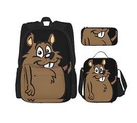 fifbird Carino Beaver Zaino 3 Pezzi Scuola Bag con Lunch Box e Pencil Case Set > Adatto per Ragazzi e Ragazze, Multi34, Taglia unica, Zaini Daypack