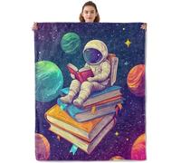 fifbird Coperta in pile di flanella, con astronauta e lettura spaziale, morbida e calda, accogliente e leggera, per decorare la camera da letto, l'ufficio, il divano, per adulti e bambini, ideale come