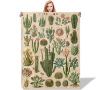 fifbird Coperta in pile di flanella con cactus botanico ch deserto flora per serra o veranda decorazione vintage botanico cactus e piante grasse cactus regali per le donne coperte Bl
