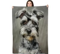 fifbird Coperta in pile di flanella con cane Schnauzer, morbida e accogliente, realistica, ritratto di Schnauzer su sfondo grigio, perfetta per gli amanti dei cani e per la decorazione della casa