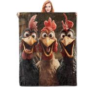 fifbird Coperta in pile di flanella, con galline, regalo per donne, con tre allegri polli, morbida, calda, leggera, per letto, divano, casa, viaggi, decorazione