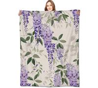 fifbird Coperta in pile di flanella elegante glicine floreale bella glicine viola e foglie verdi regali di compleanno per le donne leggera morbida ofa divano letto camera da letto coperte da viaggio