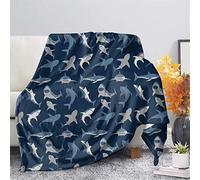 fifbird Coperta in pile di flanella, motivo squalo, per uomini, ragazzi, bambini, decorazione a Roma, blu scuro, in poliestere, leggera, calda, per soggiorno, divano